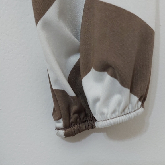 Loila Midi Dress Women's Small Chevron Pattern Brown and White Approx Tie - Picture 5 of 9